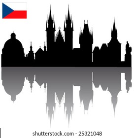 Black vector Prague silhouette skyline with Czech flag