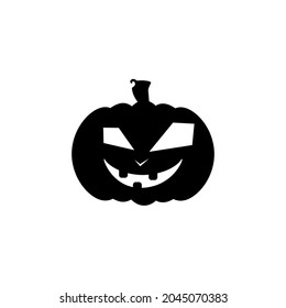 Black vector pumpkin, smiling.  Halloween. Happy Halloween. Vector illustration.