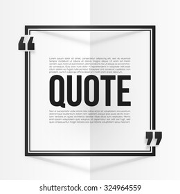 Black vector quote frame with placeholder text at white folded paper background