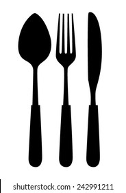 Black vector restaurant menu icon with cutlery isolated - fork spoon knife