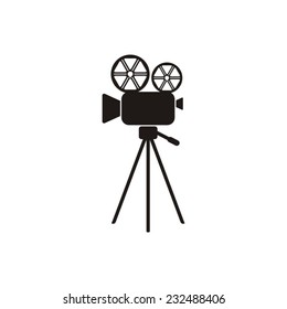 Black vector retro movie camera icon isolated