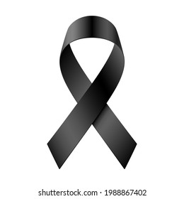 Black vector ribbon. Mourning and awareness international symbol, isolated on a white background.