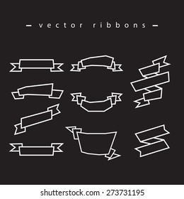 Black vector ribbons with white borders on black background