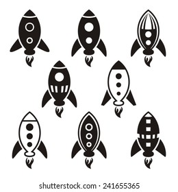 Black vector rocket icons collection on white background