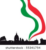 Black vector Rome silhouette skyline with Italian flag