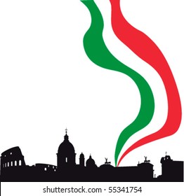 Black vector Rome silhouette skyline with Italian flag