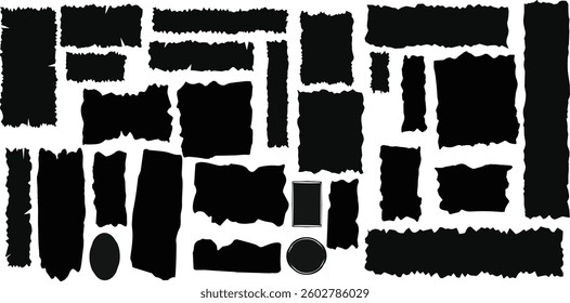 Black vector rough edge rectangles. Grunge square frames set.