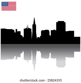 Black vector  San Francisco silhouette skyline with USA flag