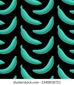BLACK VECTOR SEAMLESS BACKGROUND WITH BRIGHT MINT TURQUOISE BANANAS IN POP ART STYLE