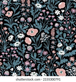 FONDO INSEGURO DEL VECTOR NEGRO CON UNA VARIEDAD DE FLORES SALVAJES