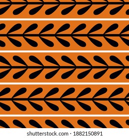 Black vector seamless floral pattern on an orange background. Greek national antique motives.