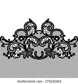Black vector seamless lace with a floral ornament, template.