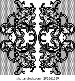 Black vector seamless lace with a floral ornament on white background, template