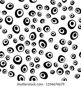 Black vector seamless pattern with spheres. Glitter abstract illustration with blurred drops of rain. Pattern for trendy fabric, wallpapers.