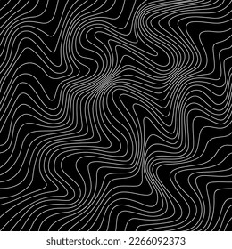 Black Vector Seamless Weather Map. Contour Map with Waves and Lines. Abstract Topographic, Geographic, Meteorology Pattern