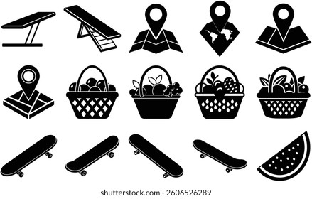 Black vector set of people icons silhouette symbols, Summer Vacation Icon Set