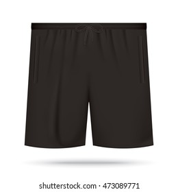 Black vector shorts isolated on background. Sport shorts realistic mockup.