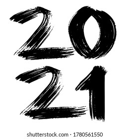 Black vector sign 2021 on a white background. New Year eve illustration of number 2021 for your design. Print for a calendar in the square form.