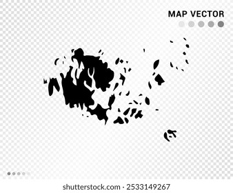 Black vector silhouette of Aland Islands map on transparent background.