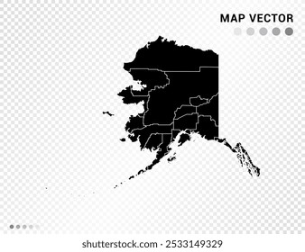 Silueta de Vector negro del mapa de Alaska sobre fondo transparente.