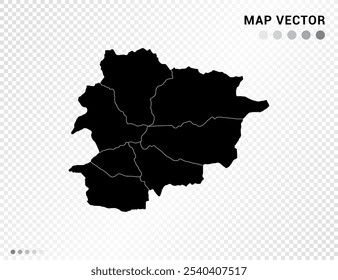 Silueta de Vector negro del mapa de Andorra sobre fondo transparente.