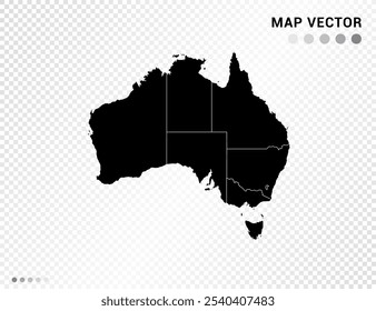 Silhueta vetor preta do mapa da Austrália no fundo transparente.