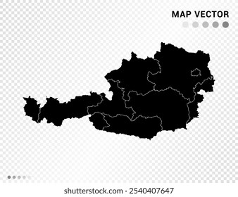 Black vector silhouette of Austria map on transparent background.