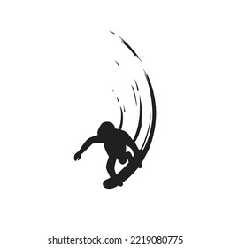 black vector silhouette of a back flip skateboarder cruising