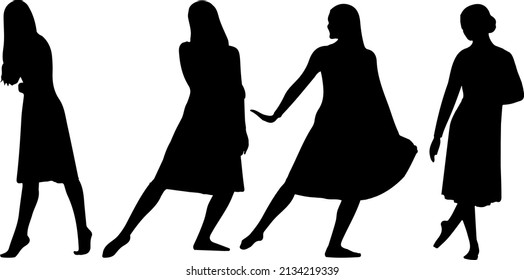 Black vector silhouette of ballet dancers, front back view perfect to include in your architecture projects, renders, sketches or plans.