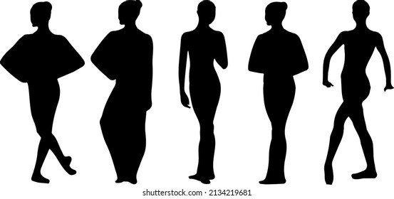 Black vector silhouette of ballet dancers, front back view perfect to include in your architecture projects, renders, sketches or plans.