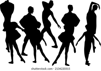 Black vector silhouette of ballet dancers, front back view perfect to include in your architecture projects, renders, sketches or plans.