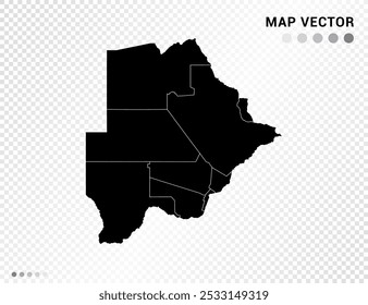 Silueta de Vector negro del mapa de Botsuana sobre fondo transparente.