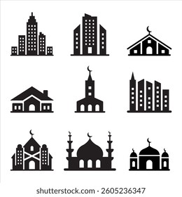 Black Vector Silhouette Building and House Icons Set