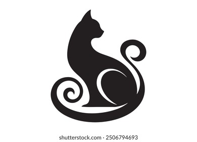 black vector silhouette of a cat elegant abstract style