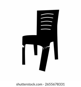Schwarze Vektorsilhouette eines Stuhls mit gebrochenen Beinen. Perfekt für ein gebrochenes und verwittertes Banklogo.