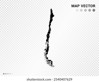 Silhueta vetorial preta do mapa do Chile no fundo transparente.