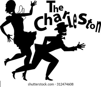 Black vector silhouette of a couple dancing the Charleston, no white objects, EPS 8