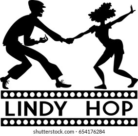 Black vector silhouette of a couple dancing swing or lindy hop, EPS 8