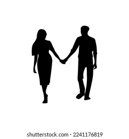 Silueta vectorial negra de pareja caminando de la mano.