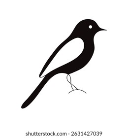 Black vector silhouette of a cute wild bird on a winter tree branch