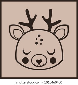 Black vector silhouette of deer's head with antlers isolated on white background. 