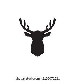Black vector silhouette of deer's head with antlers isolated on white background.