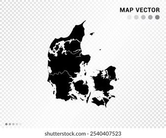 Black vector silhouette of Denmark map on transparent background.