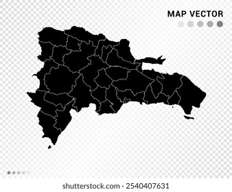 Black vector silhouette of Dominican Republic map on transparent background.