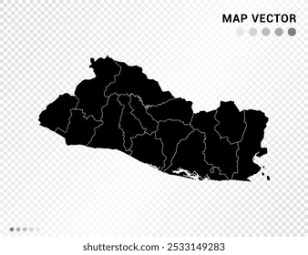 Silhueta vetorial preta do mapa de El Salvador sobre fundo transparente.