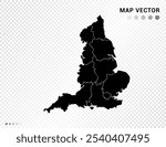 Black vector silhouette of England map on transparent background.