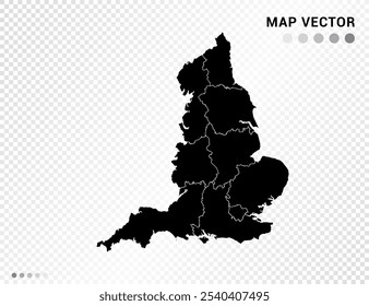 Silhueta vetor preta do mapa de Inglaterra no fundo transparente.