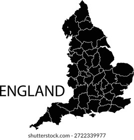 Silhueta vetor preta do mapa de Inglaterra no fundo branco