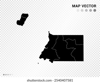 Silueta de Vector negro de Guinea Ecuatorial mapa sobre fondo transparente.