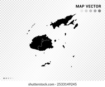 Silhueta vetorial preta do mapa de Fiji sobre fundo transparente.